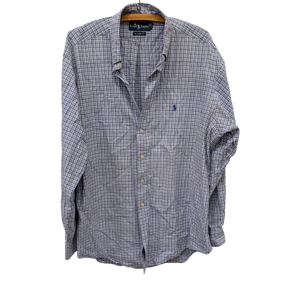 Vintage Ralph Lauren Men's Classic Fit Blue Check Cotton Button Down Shirt- L - Picture 2 of 6